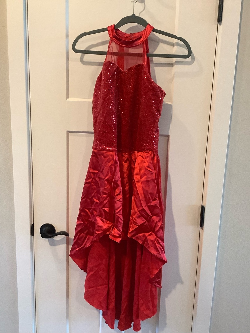 balera Red Sequin Halter High-Low Dance Costume